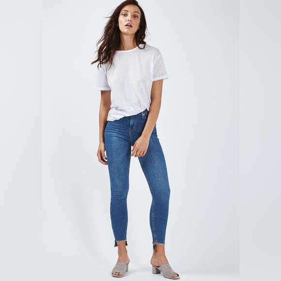 Topshop Jamie Skinny Jeans High Rise Ankle Cropped Step Hem Blue Size 26 - Picture 1 of 16